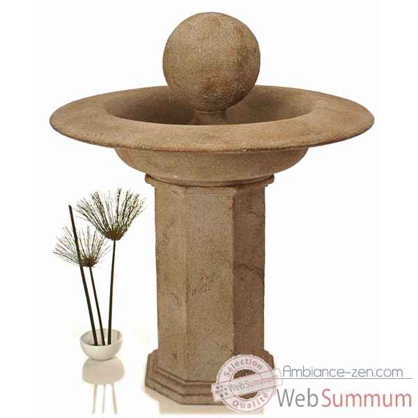 Fontaine-Modèle Carva Ball Fountain on Octagonal Pedestal, surface granite-bs4066gry