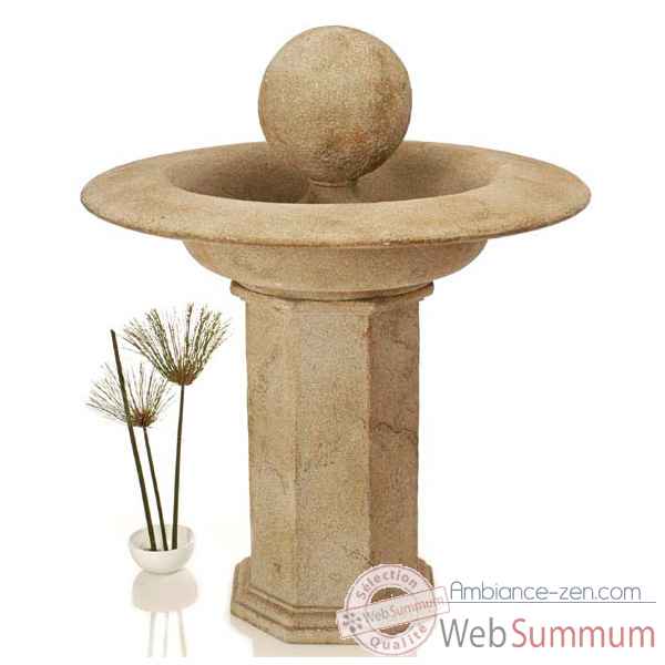 Fontaine-Modèle Carva Ball Fountain on Octagonal Pedestal, surface pierre romaine-bs4066ros