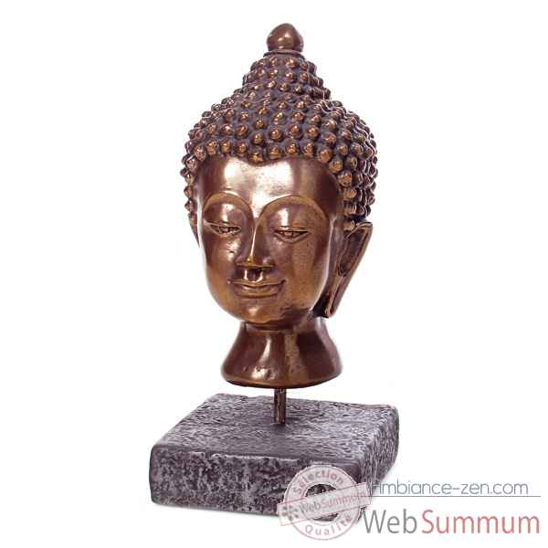 Sculpture Buddha Head, gres combines fer -bs3139gry -iro