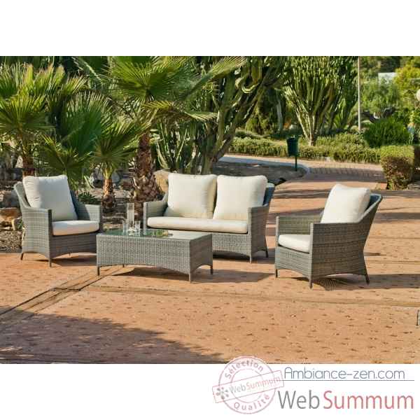 Ensemble salon de jardin timur : 1 canape 2pl + 2 fauteuils + 1 table basse coussin gris Exklusive hevea -10149-8430424