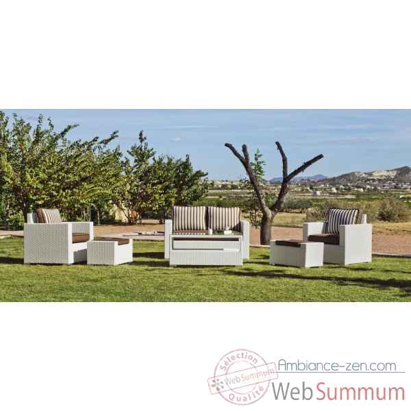 Ensemble salon de jardin tuscan 7 coussin raye marron : 1 canape 2pl + 2 fauteuils + 1 table basse Exklusive hevea -10130-8430514