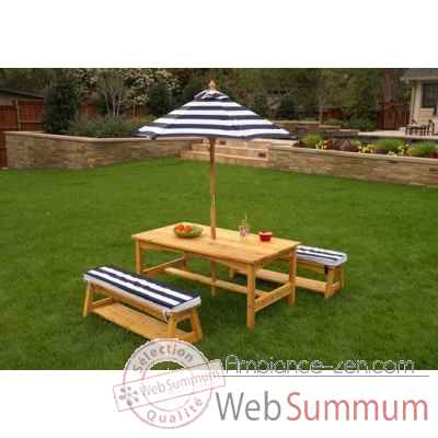 Ensemble table et banc de jardin avec coussins et parasol KidKraft -106