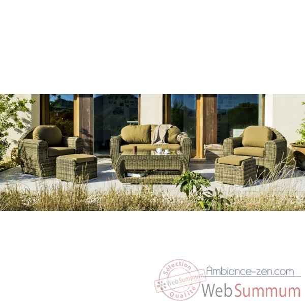 Salon haut de gamme borsalino s9 canape 2pl + 2 fauteuils + 2 poufs + 1 table basse coussin marron Nabab -10092-3663141